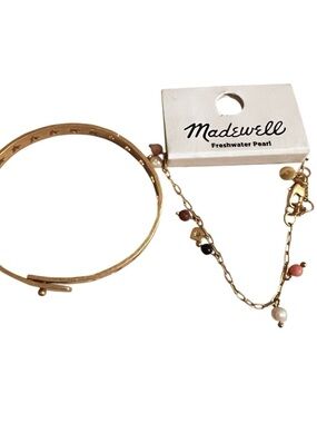 Madewell set of two bracelets Gold Star Bangle with Multicolor Bead Charm Chain